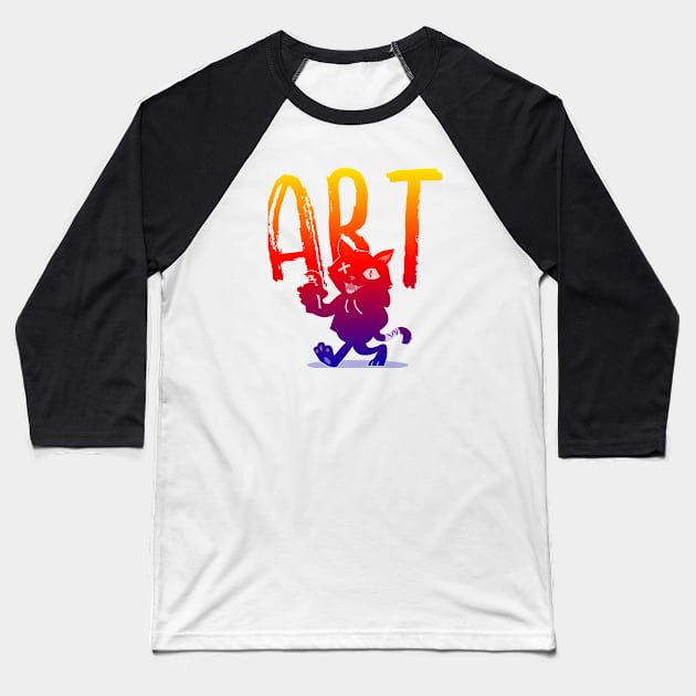 Retro Graffiti Art Summer Colors Cat Baseball T-Shirt by TeachUrb